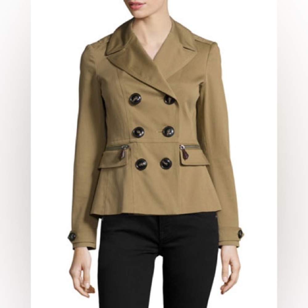Burberry Brit Tiberton Double-Breasted Pleated-Back Short Jacket size 4